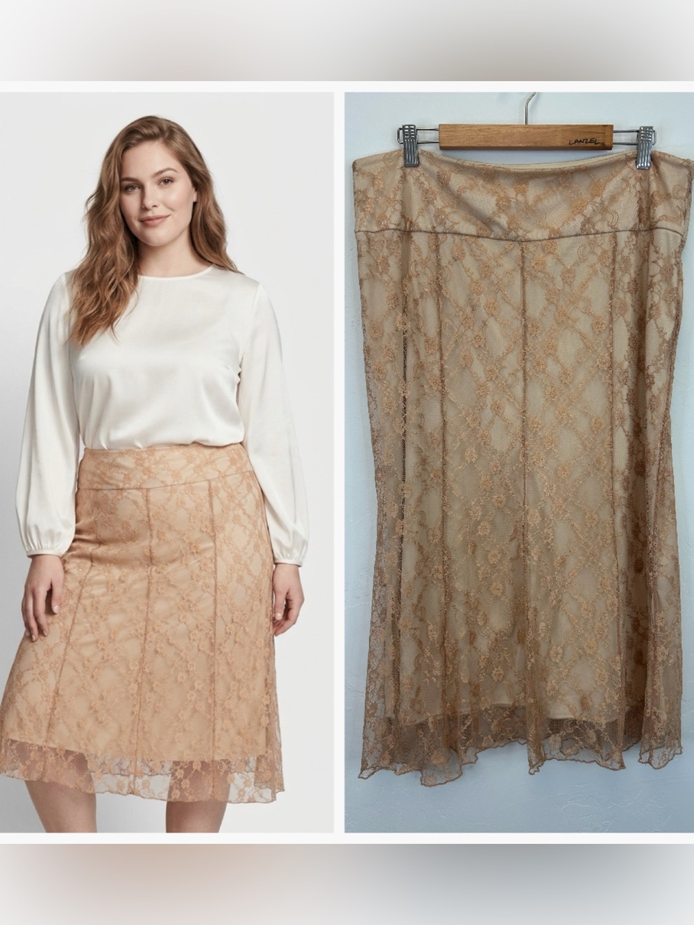 90s Vintage Peach Lace Midi Skirt Plus Size 16 Fairy Grunge Sheer Overlay Pretty